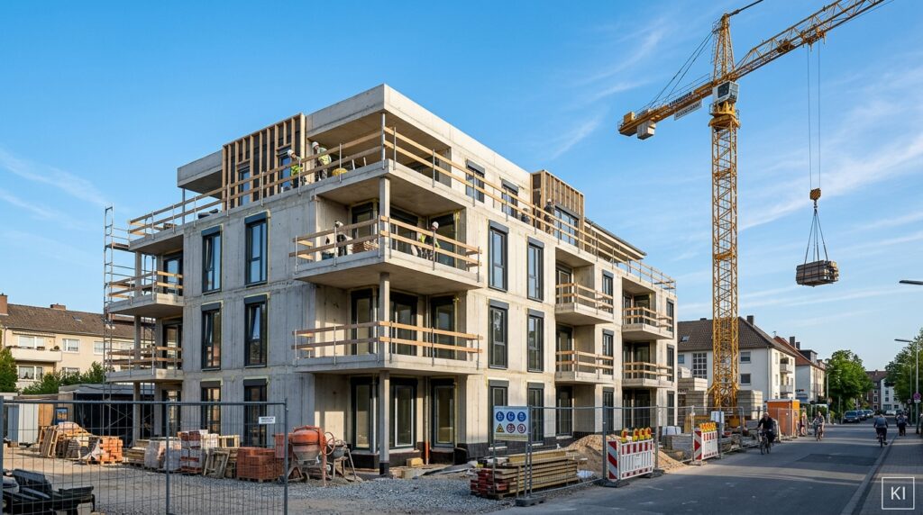 Wohnungsbau Baukräne Bauturbo § 246e BauGB Symbolbild KI